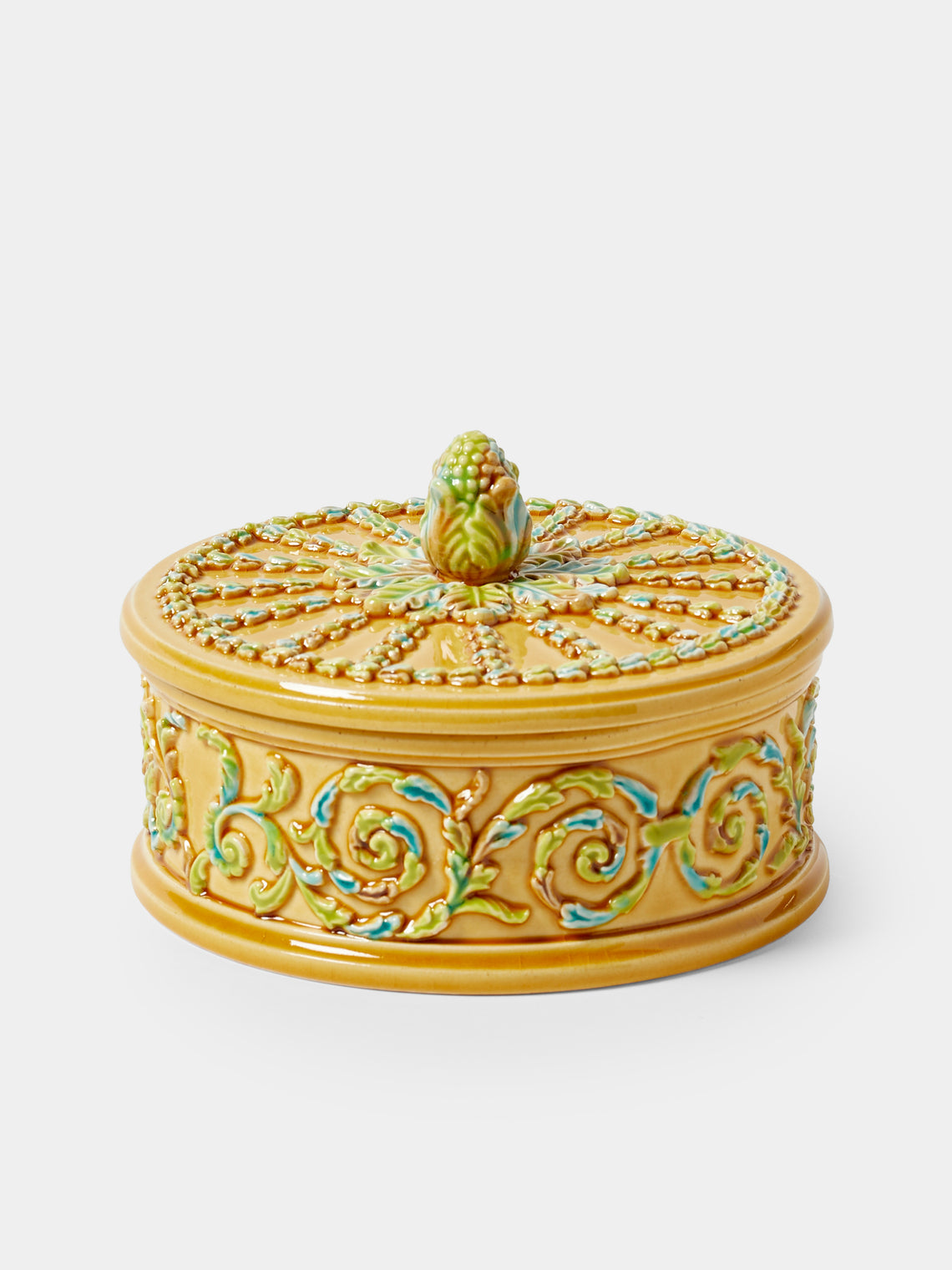 Verdolini - Foliage Hand-Painted Majolica Ceramic Bonbonnière - Yellow - ABASK - 
