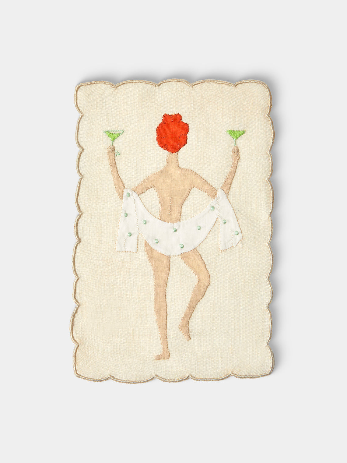 Taf Firenze - | Set of 6 | "Chin Chin" Hand-Appliquéd Linen Cocktail Napkins - Cream - ABASK