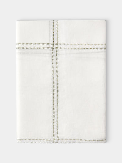 Volga Linen - Botanical Double Hem-Stitch Linen Check Rectangular Tablecloth (157.5in/4m) - White - ABASK - 