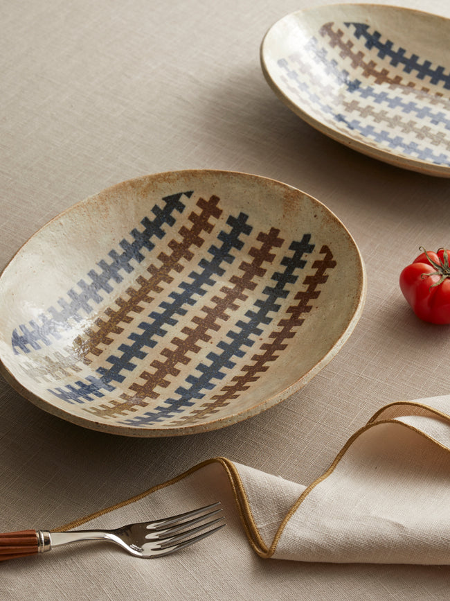 Makidani-gama - Nerikomi Ceramic Oval Plates – 11in/27.5cm (Set of 5) - Multiple - ABASK