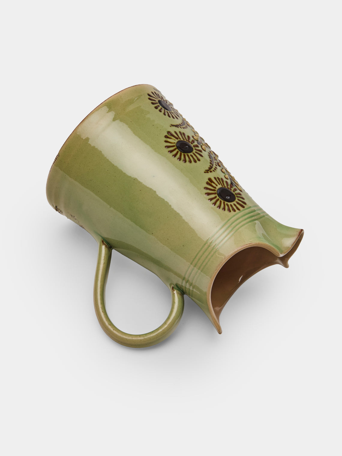 Poterie d’Évires - Flowers Hand-Painted Ceramic Petite Milk Jug - Green - ABASK