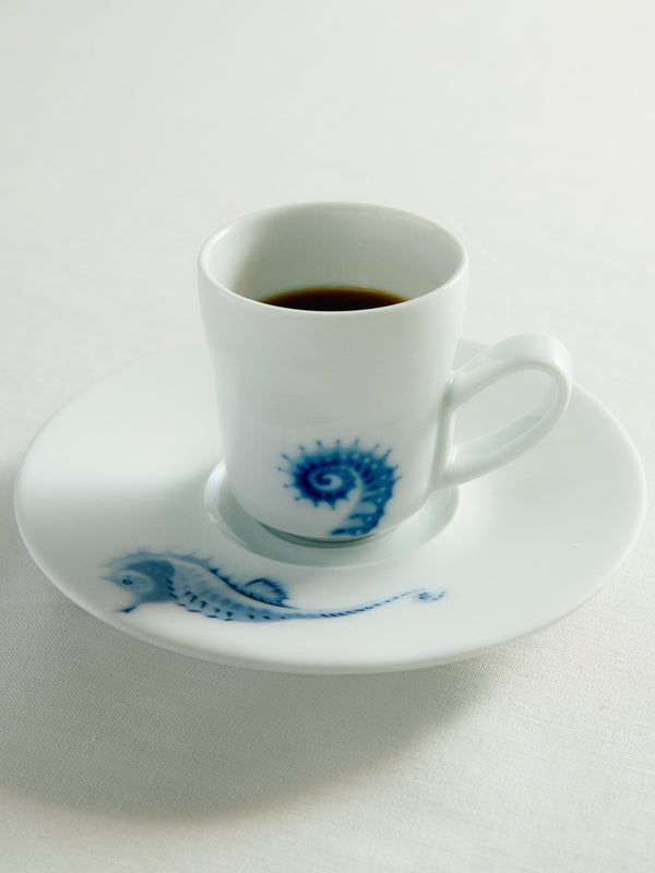 Hering Berlin - Ocean Porcelain Espresso Cup and Saucer (Set of 2) - White - ABASK