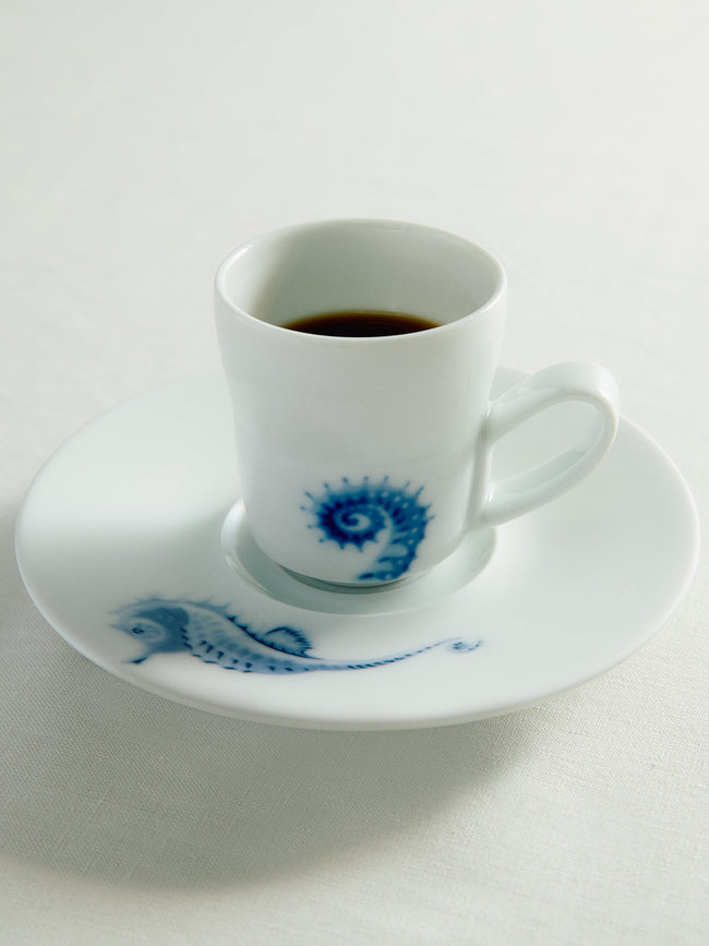 Hering Berlin - Ocean Porcelain Espresso Cup and Saucer (Set of 2) - White - ABASK