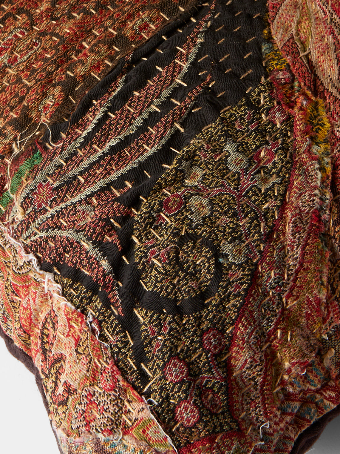 By Walid - 19th-Century Paisley Patchwork Wool and Damask Cushion (17.5in/45cm) - Multiple - ABASK