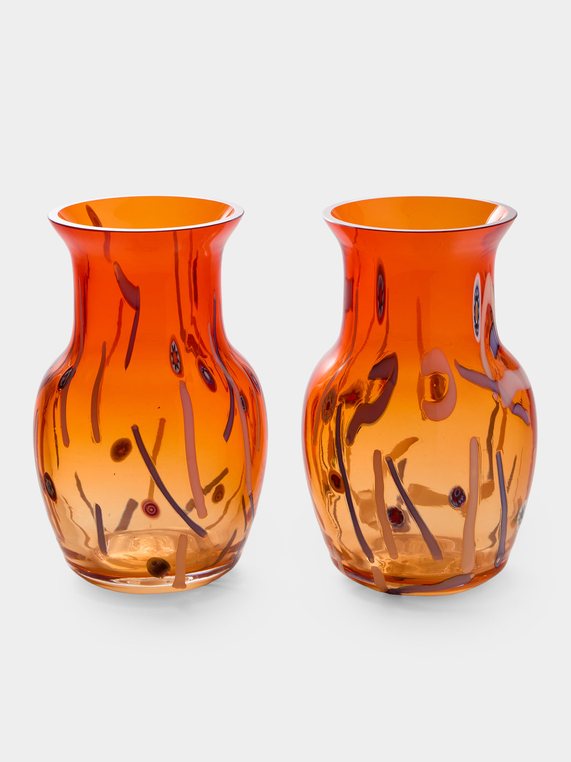 Antique and Vintage - 1960s Murano Glass Vases – 11in/28cm (Set of 2) - Orange - ABASK - 
