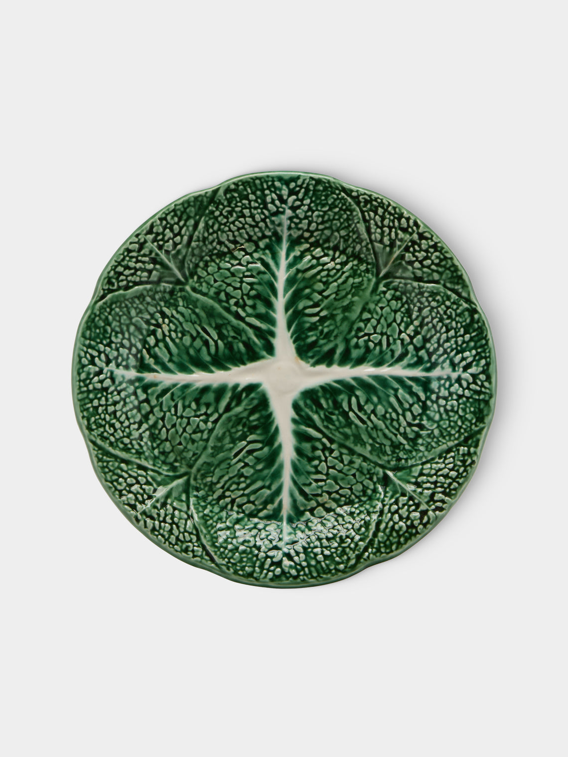 Antique and Vintage - Mid-Century Cabbage Majolica Ceramic Dinner Plates – 10.5in/27cm (Set of 8) - Green - ABASK