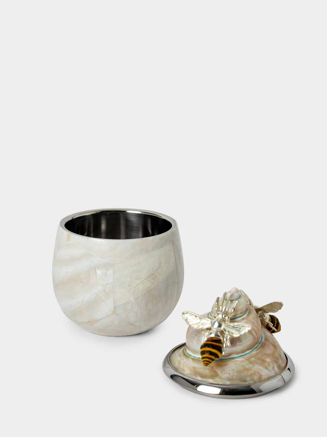 Objet Luxe - Bees Mother-of-Pearl and Silver-Plated Honey Pot - Ivory - ABASK