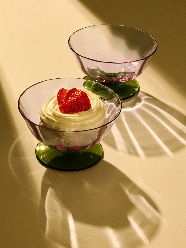 NasonMoretti - | Set of 2 | 1982 Archive Revival Hand-Blown Murano Glass Dessert Coupes - Purple - ABASK