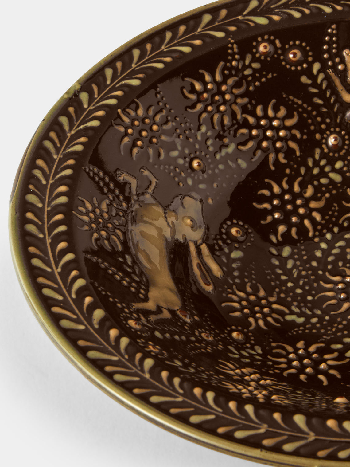 Poterie d’Évires - Rabbits Hand-Painted Ceramic Small Serving Bowl - Dark Brown - ABASK