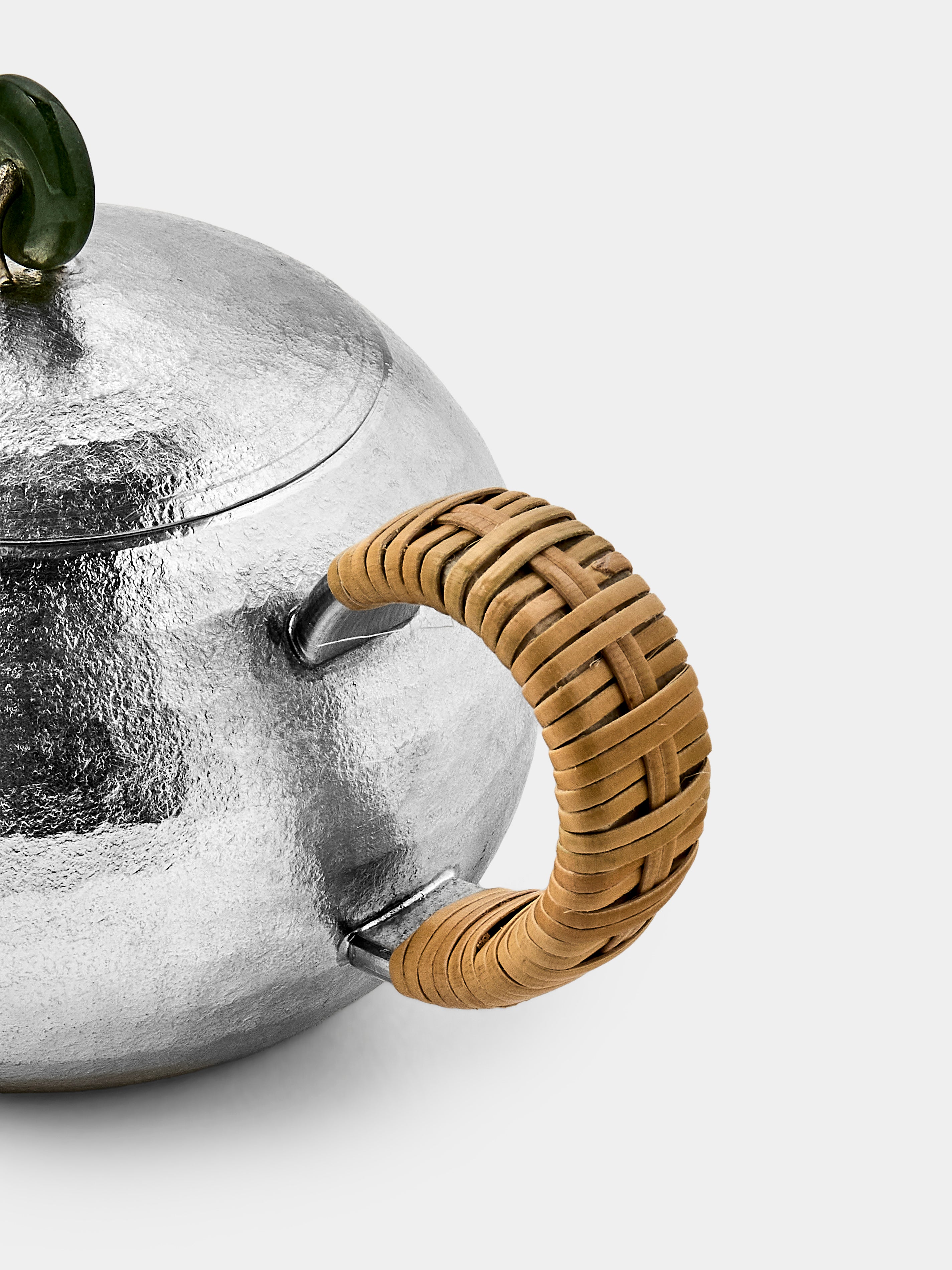 Silver Seishi Pewter and Jade Teapot by Seikado | ABASK