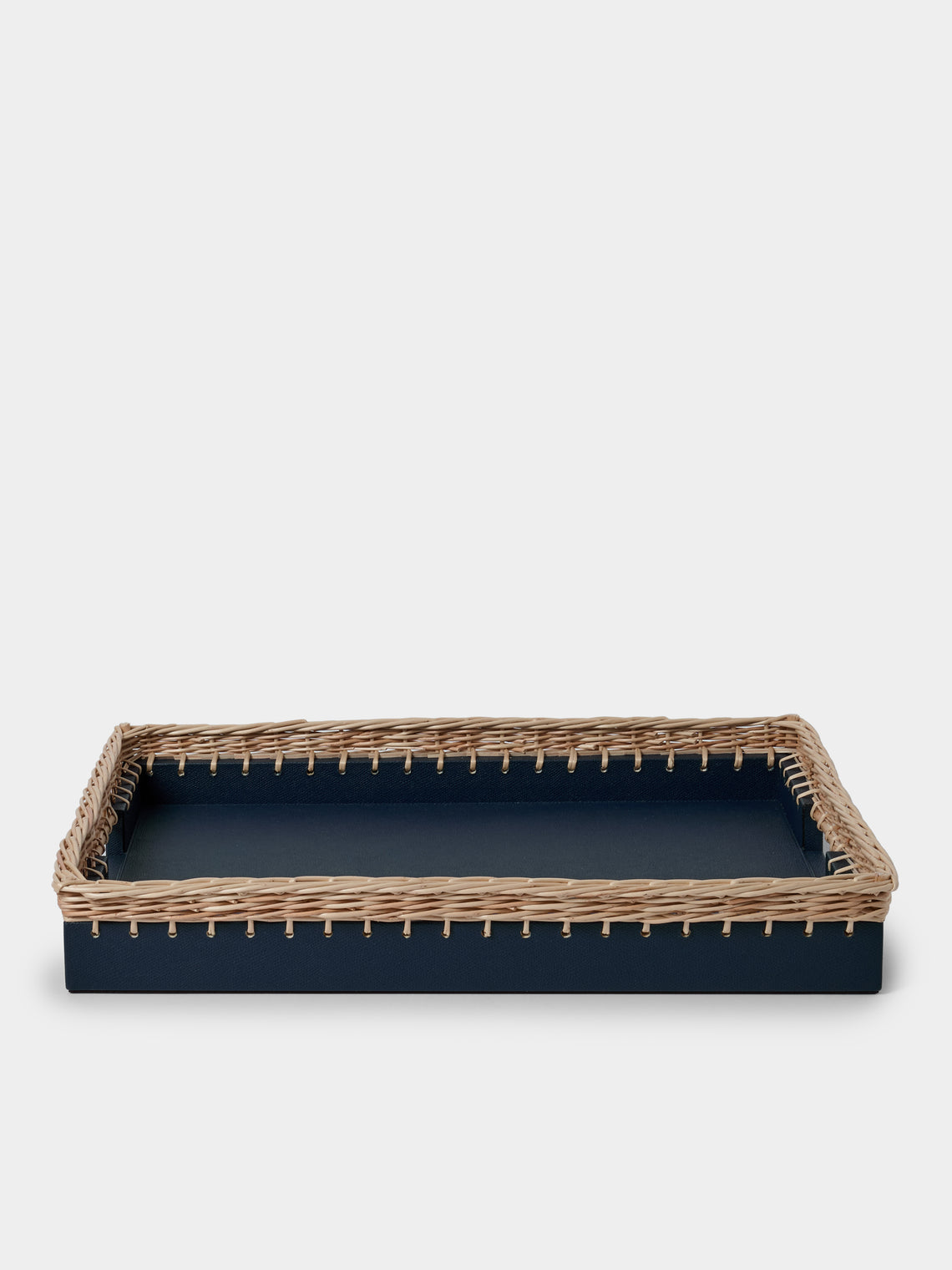 Pigment France - Giverny Leather and Rattan Tray (19in/49cm) - Blue - ABASK