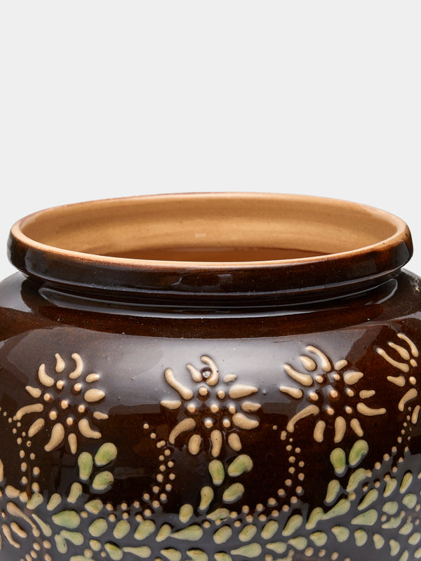 Poterie d’Évires - Flowers Hand-Painted Ceramic Vase (5in/13cm) - Dark brown - ABASK