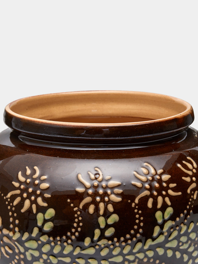 Poterie d’Évires - Flowers Hand-Painted Ceramic Vase (5in/13cm) - Dark brown - ABASK