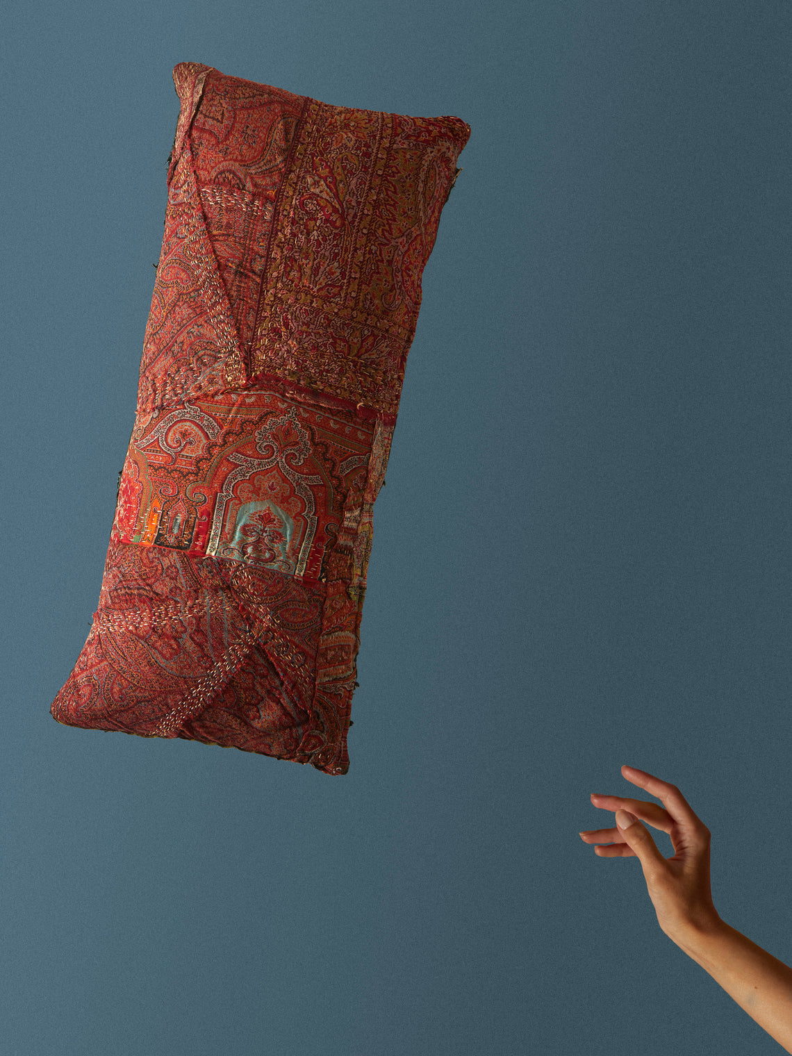 By Walid - 19th-Century Wool Paisley and Cotton Patchwork Cushion (25.5in/65cm) - Multiple - ABASK