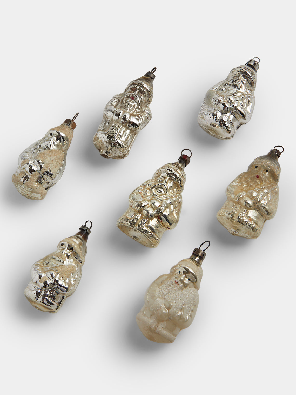 Antique and Vintage - Early-20th-Century Father Christmas Glass Baubles (Set of 7) - Silver - ABASK