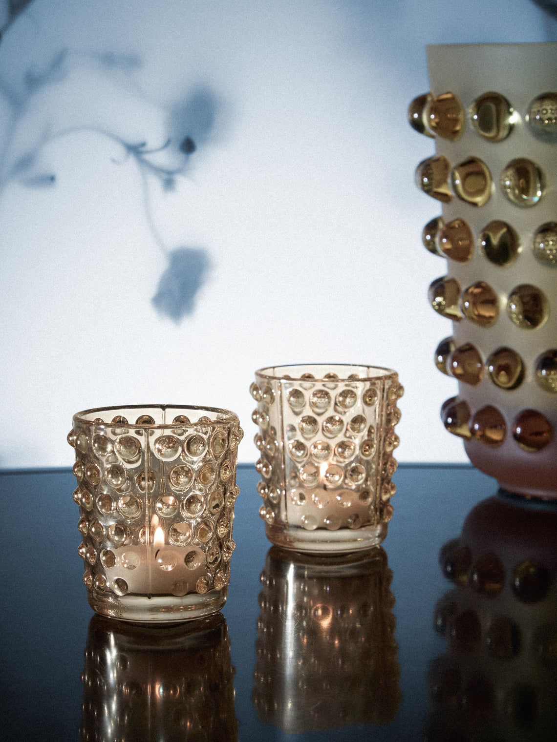 Lalique - | Set of 2 | Mossi Gold Luster Crystal Votives - Gold - ABASK