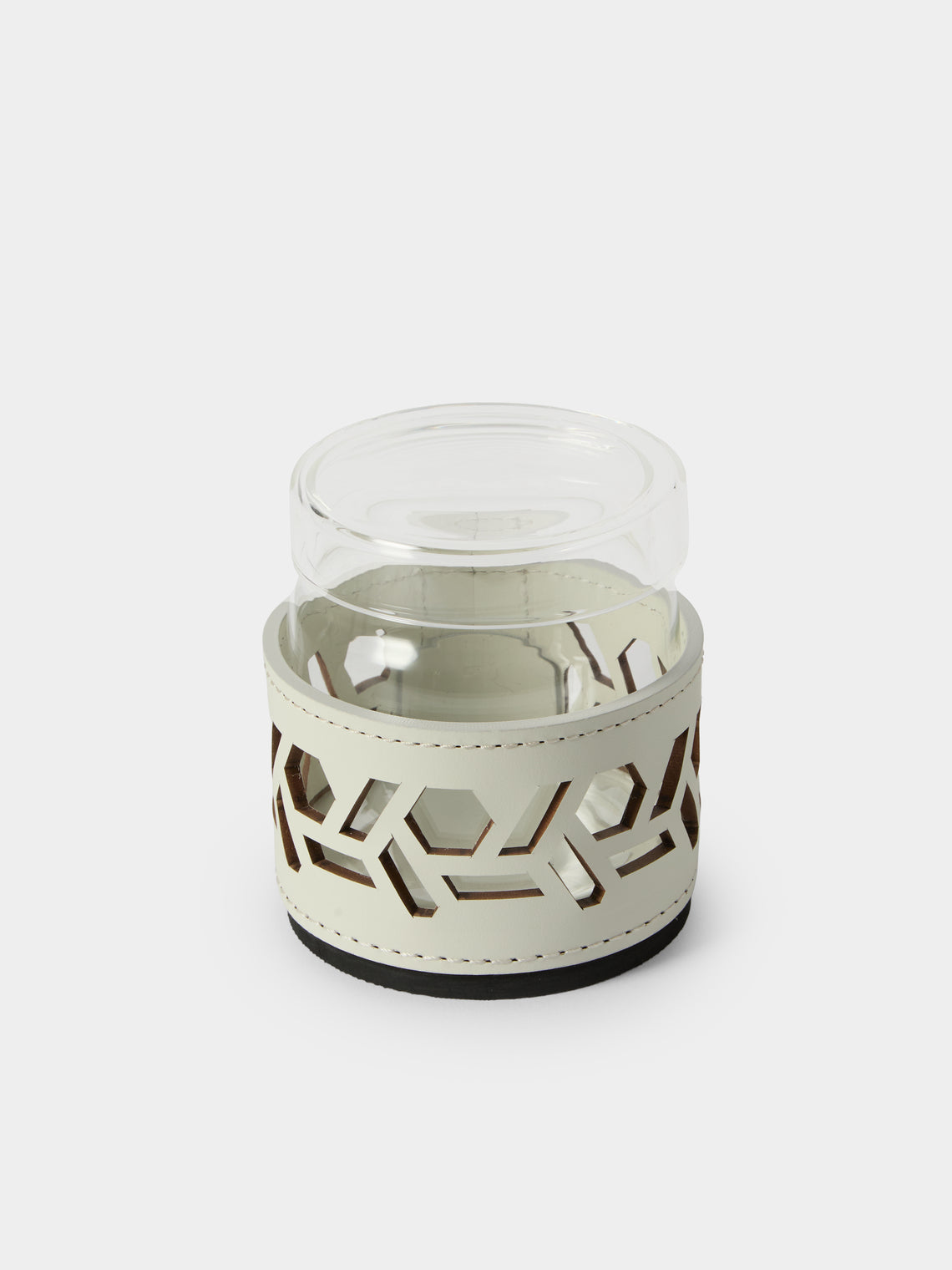RUDI - Fiordaliso Glass and Leather Sugar Bowl with Spoon - White - ABASK