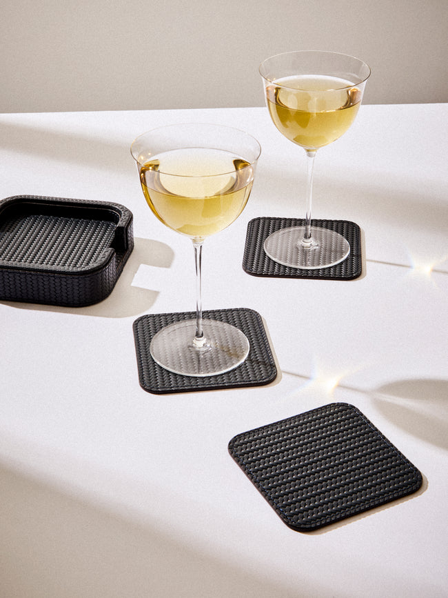 Pinetti - Leather Square Coasters (Set of 6) - Navy - ABASK