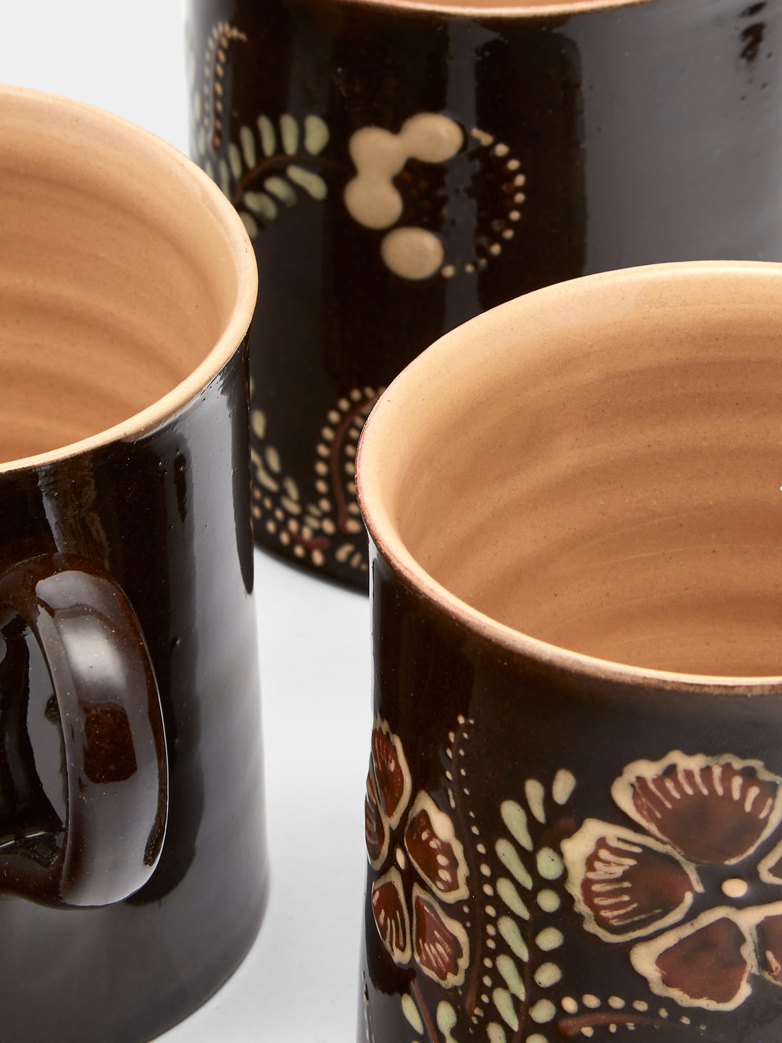 Poterie d’Évires - Flowers Hand-Painted Ceramic Mugs (Set of 6) - Dark brown - ABASK
