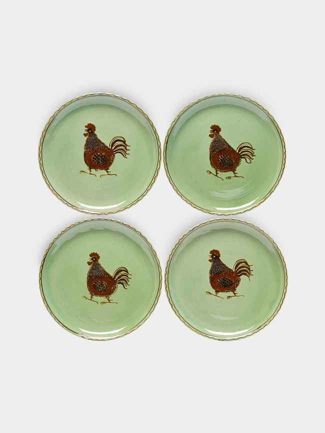 Poterie d’Évires - Chickens Hand-Painted Ceramic Dinner Plates (Set of 4) -  - ABASK - 