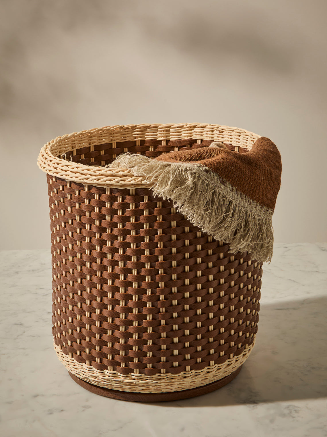 Pigment France - Monet Leather and Rattan Storage Basket - Brown - ABASK