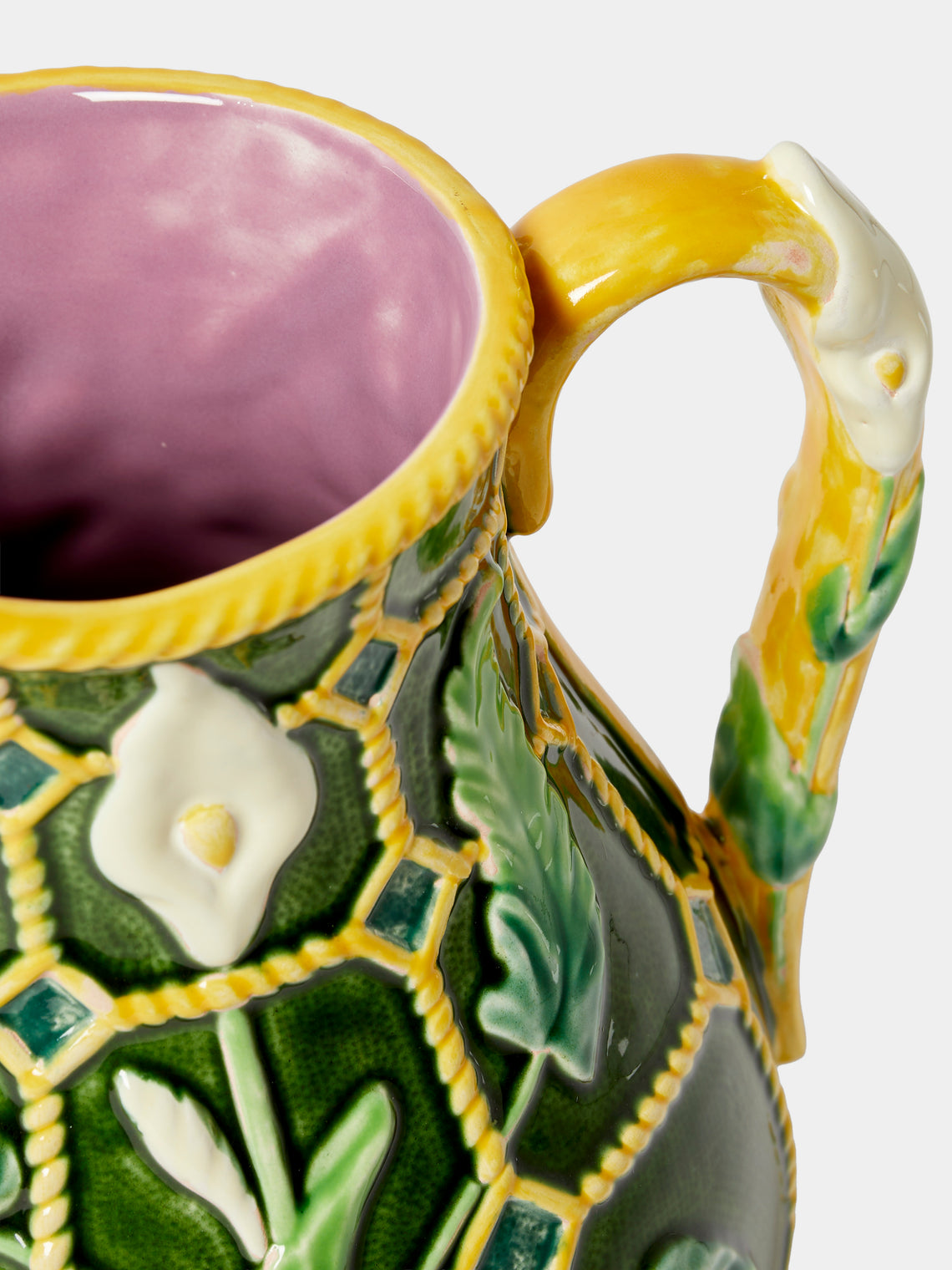 Verdolini - Calla Lily Hand-Painted Majolica Ceramic Pitcher - Green - ABASK