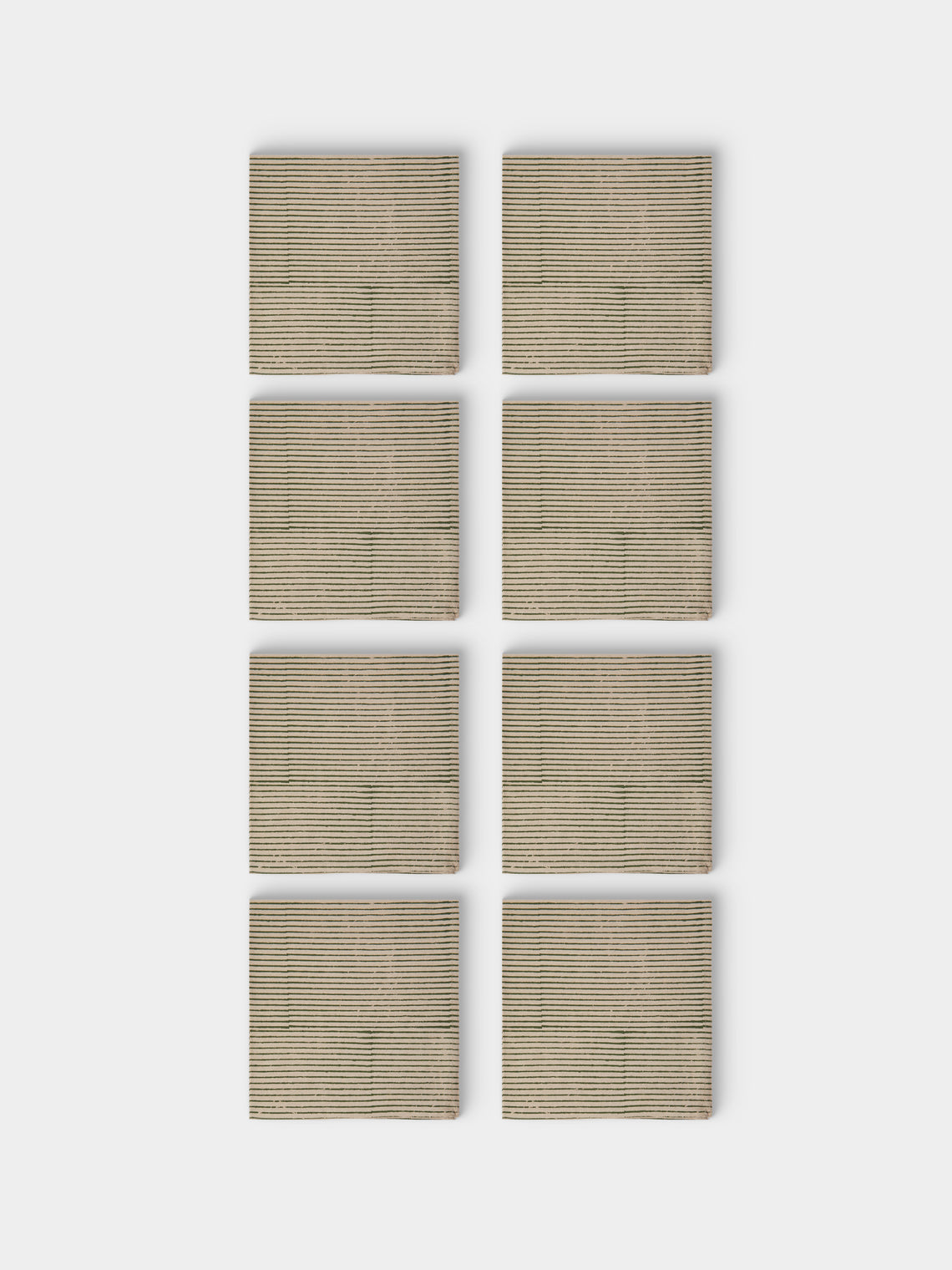 Chamois - | Set of 8 | Stripe Block-Printed Cotton Napkins - Green - ABASK - 