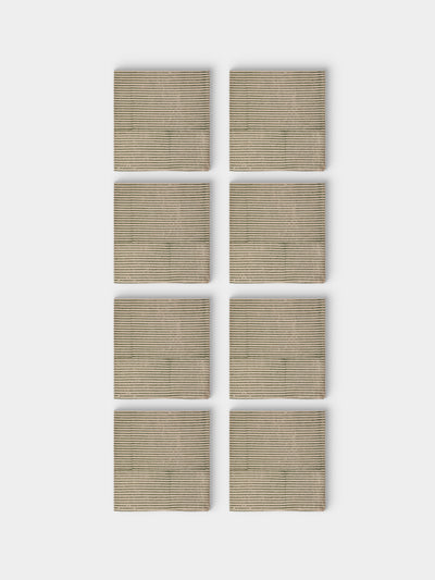 Chamois - | Set of 8 | Stripe Block-Printed Cotton Napkins - Green - ABASK - 