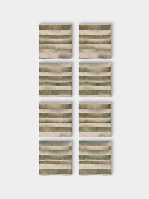 Chamois - | Set of 8 | Stripe Block-Printed Cotton Napkins - Green - ABASK - 
