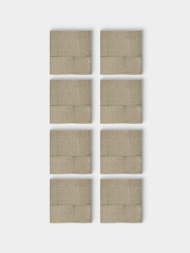 Chamois - | Set of 8 | Stripe Block-Printed Cotton Napkins - Green - ABASK - 