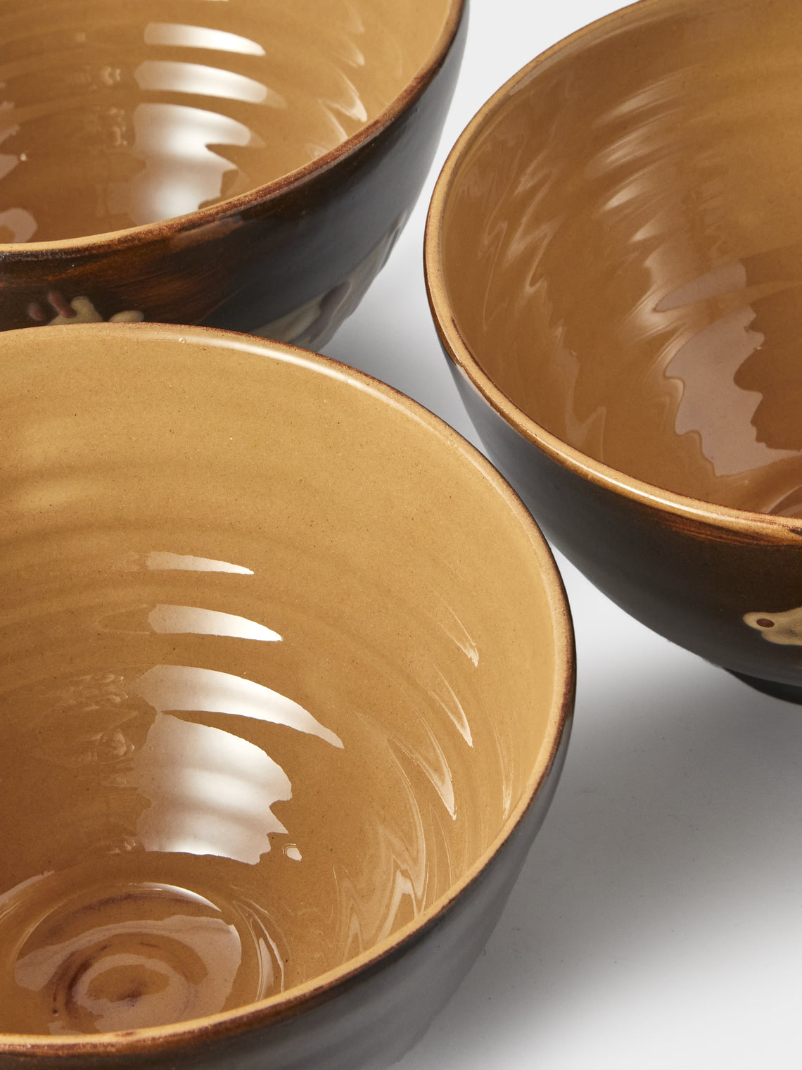 Poterie d’Évires - Cows Hand-Painted Ceramic Grand Bowls (Set of 3) - Dark Brown - ABASK