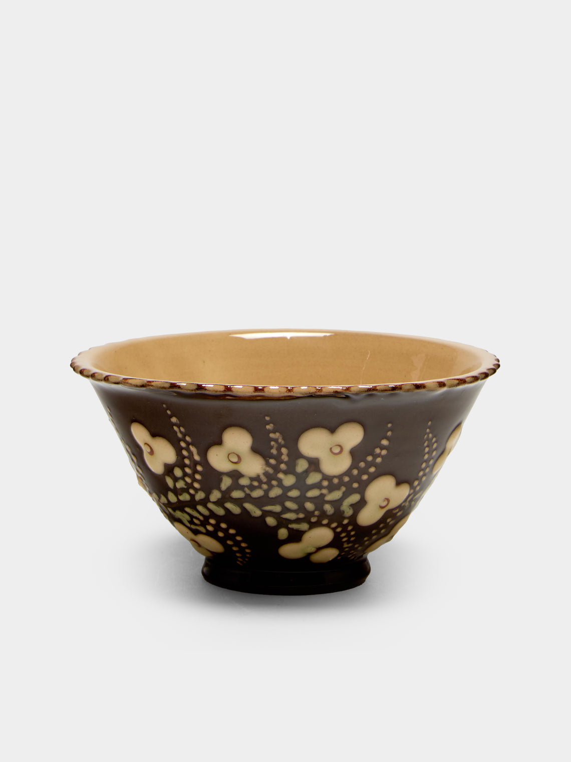Poterie d’Évires - Flowers Hand-Painted Ceramic Petite Fluted Bowls (Set of 6) - Dark brown - ABASK