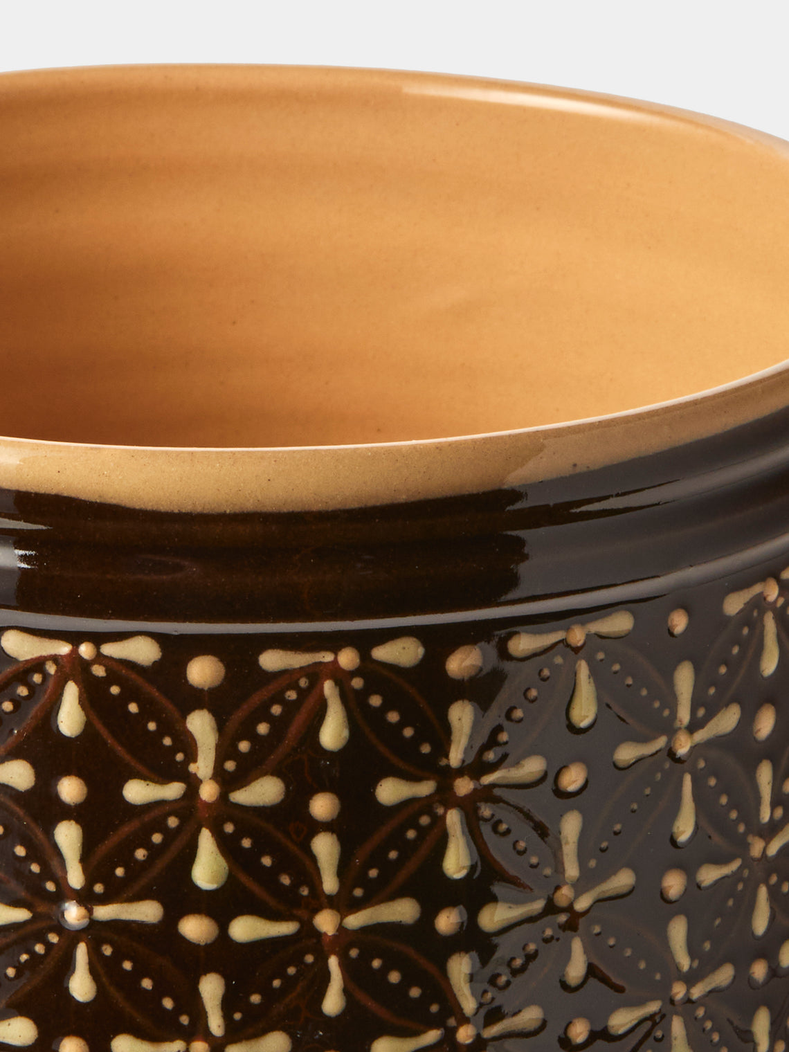 Poterie d’Évires - Geometric Hand-Painted Ceramic Utensil Pot - Dark Brown - ABASK