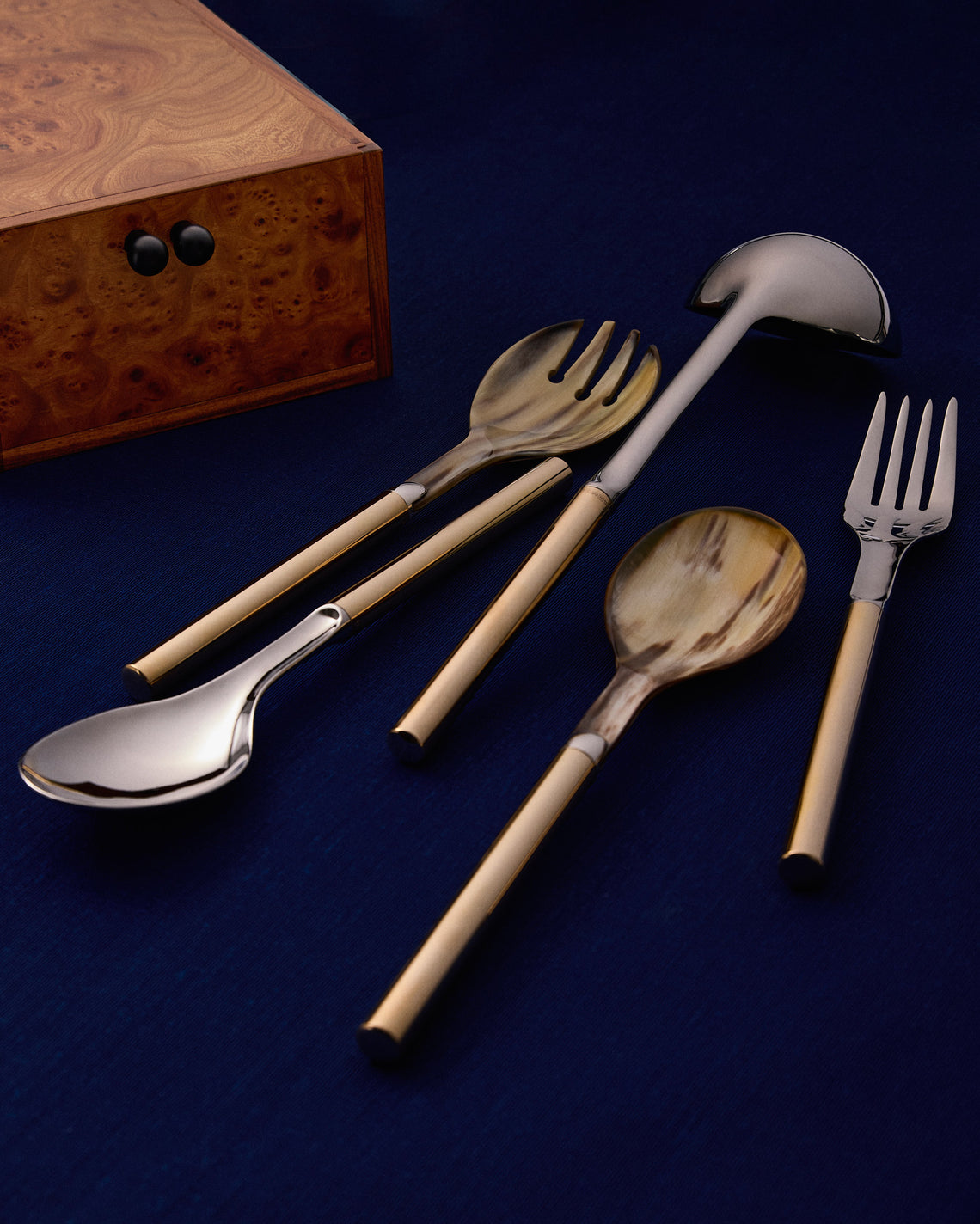 San Lorenzo - 1979 Afra and Tobia Scarpa Sterling Silver and Gold Serving Cutlery in Wooden Box (Set of 5) - Silver - ABASK