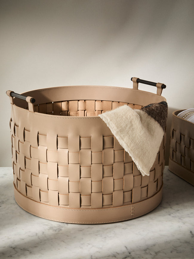 Rabitti 1969 - Ravenna Leather Round Tall Basket - Cream - ABASK