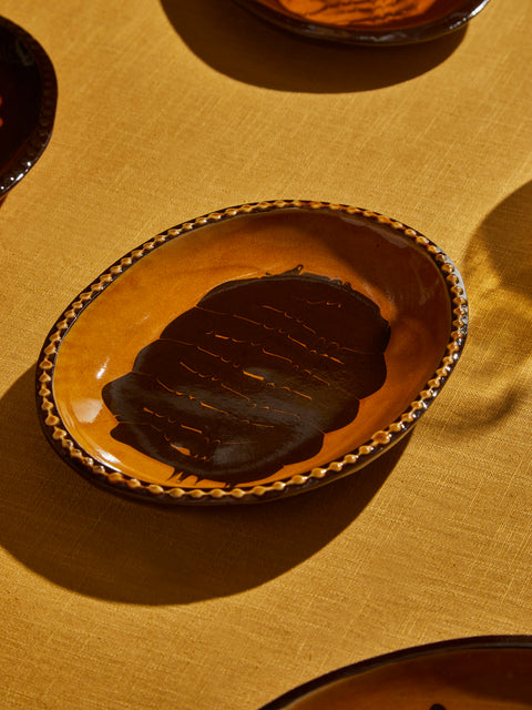 Aono Pottery - Slipware Oval Dish - Brown - ABASK