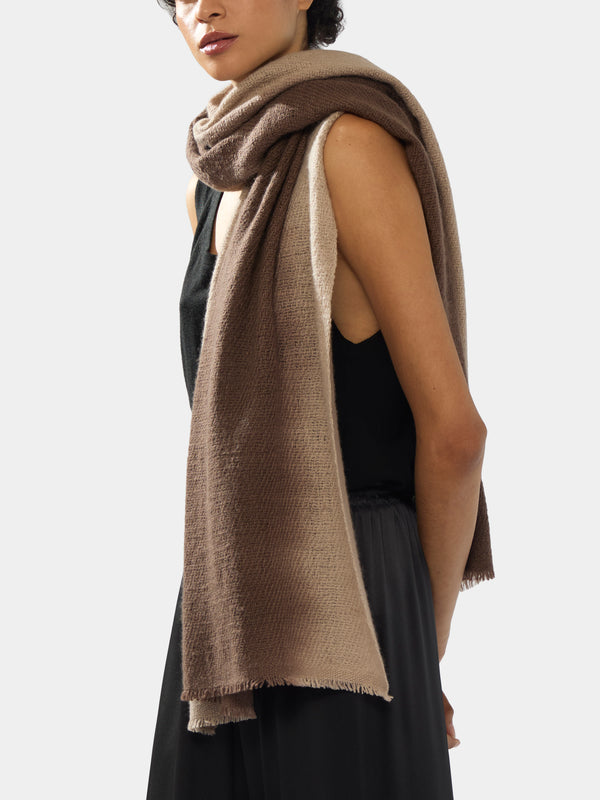 Me & K - Cashmere Ombré-Border Scarf | One Size - Brown - ABASK