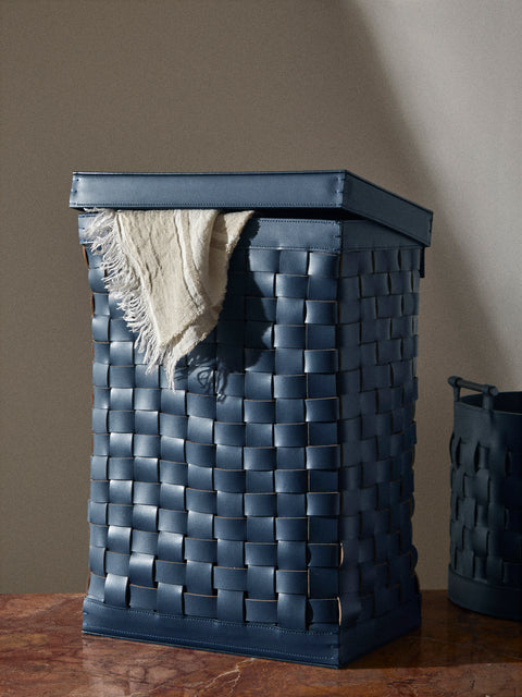 Riviere - Barcelona Water-Resistant Leather Laundry Basket - Navy - ABASK