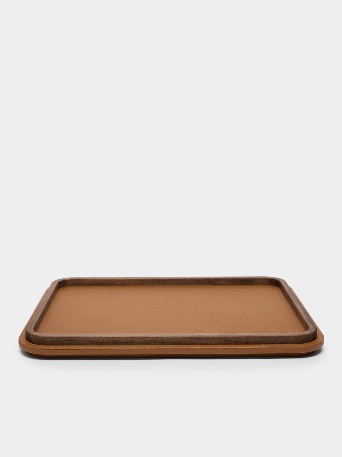 Giobagnara x Poltrona Frau - Walnut and Leather Tray (18.5in/47cm) - Tan - ABASK