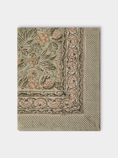 Chamois - Parrot Block-Printed Linen Rectangular Tablecloth (106.5in/2.7m) - Multiple - ABASK - 