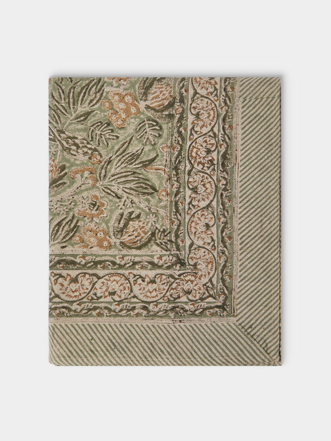 Chamois - Parrot Block-Printed Linen Rectangular Tablecloth (106.5in/2.7m) - Multiple - ABASK - 