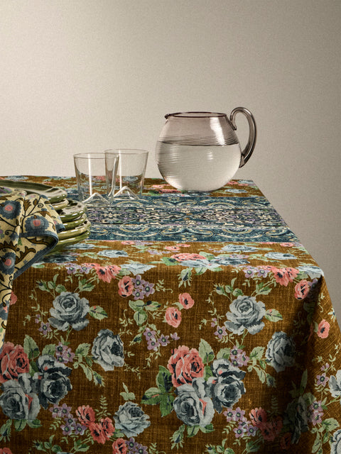 D'Ascoli - Marley Printed Linen Rectangular Tablecloth (138in/3.5m) - Multiple - ABASK