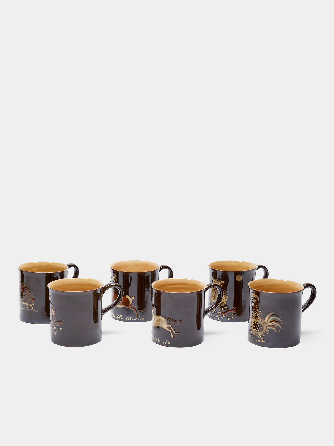 Poterie d’Évires - Animals Hand-Painted Ceramic Mugs (Set of 6) - Dark brown - ABASK