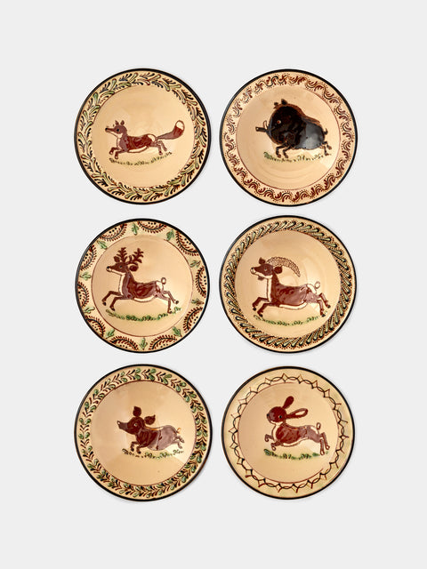Poterie d’Évires - Animals Hand-Painted Ceramic Breakfast Bowls (Set of 6) - Cream - ABASK