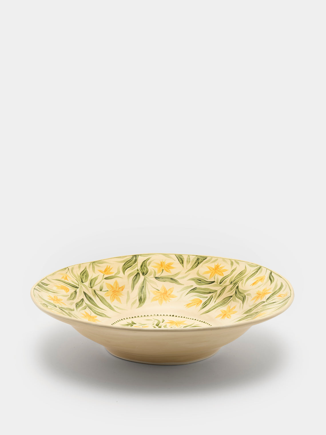 Rosanna Corfe - Doves and Daffodils Hand-Painted Ceramic Fruit Bowl - Cream - ABASK - 