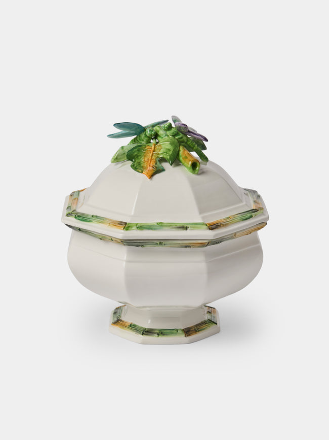 Fioravola - Bamboo Dragonfly Hand-Painted Ceramic Tureen - White - ABASK - 