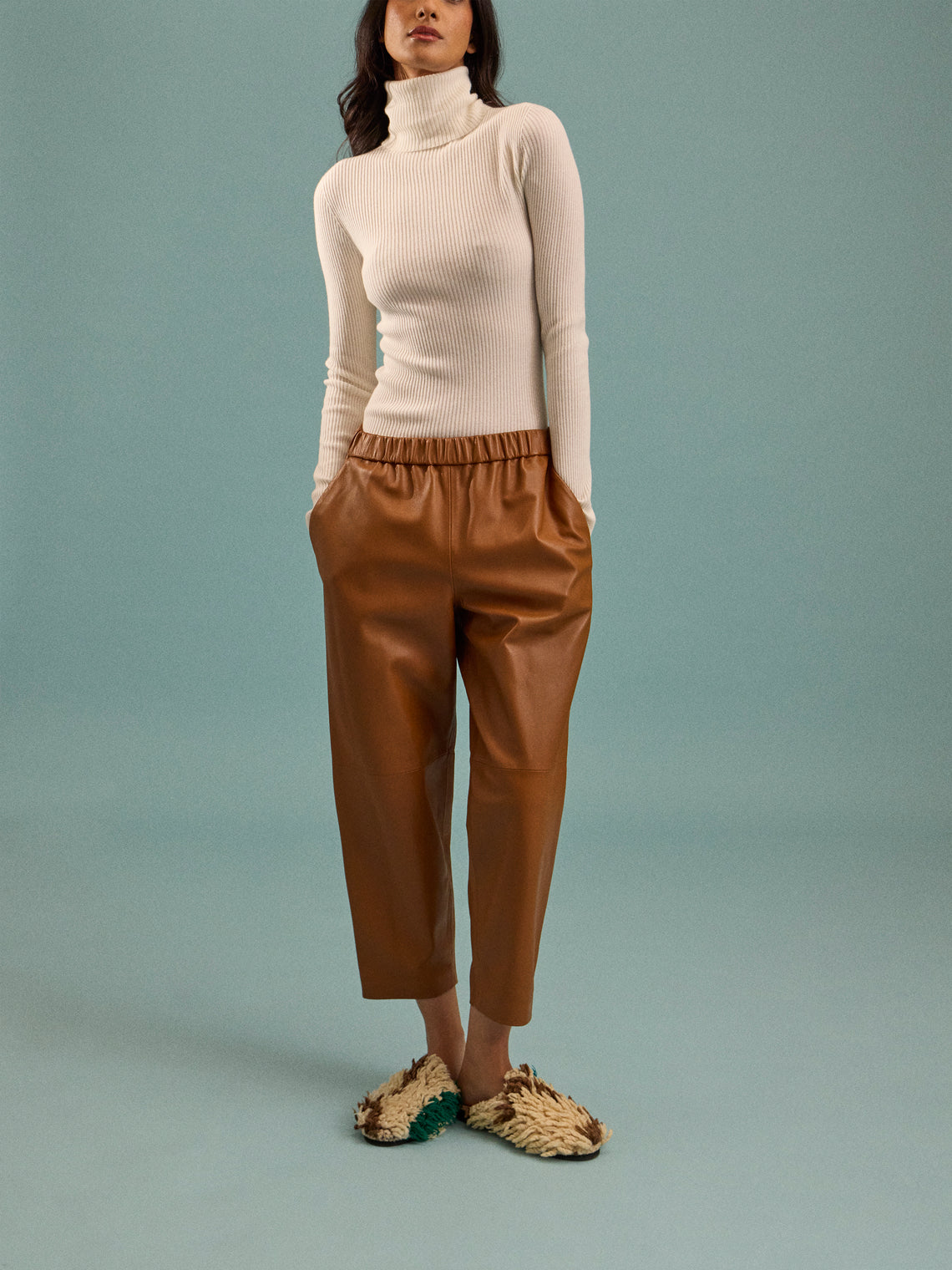 Dusan - Carrot Leather Trousers | Size: S - Tan - ABASK