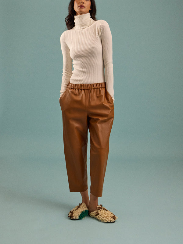 Dusan - Carrot Leather Trousers | Size: S - Tan - ABASK