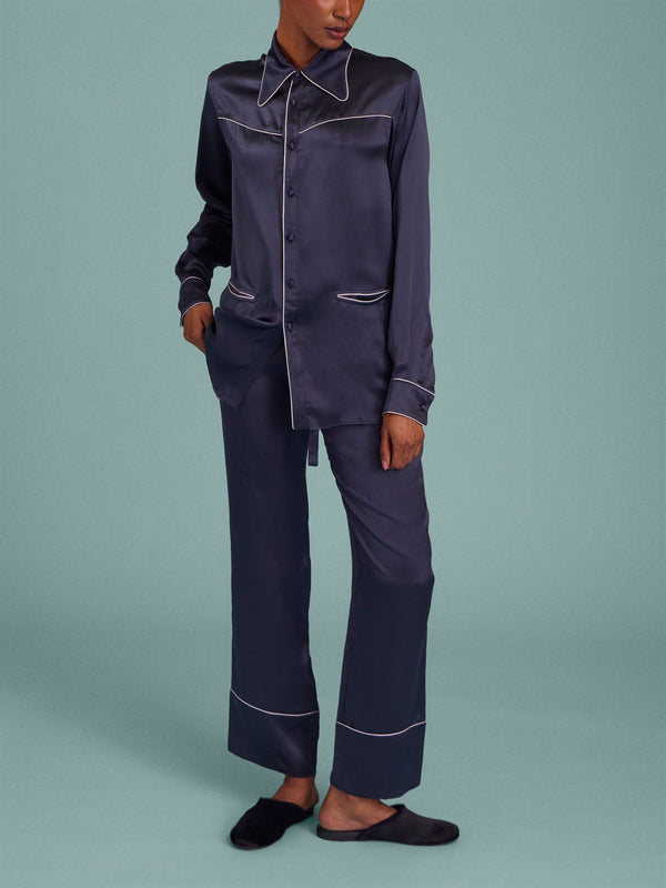 Dorso - Bandana Silk Pajama Set - Navy - ABASK