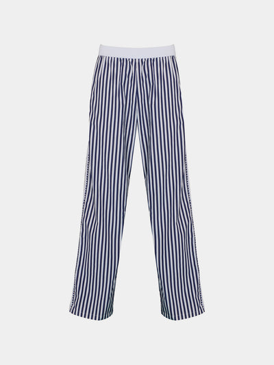 Sebline - Marocaine Hand-Embroidered Cotton Pajama Trousers | Size: M/L - Navy - ABASK - 